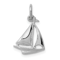 14K White Gold Solid Polished 3-D Sailboat Charm-K1051
