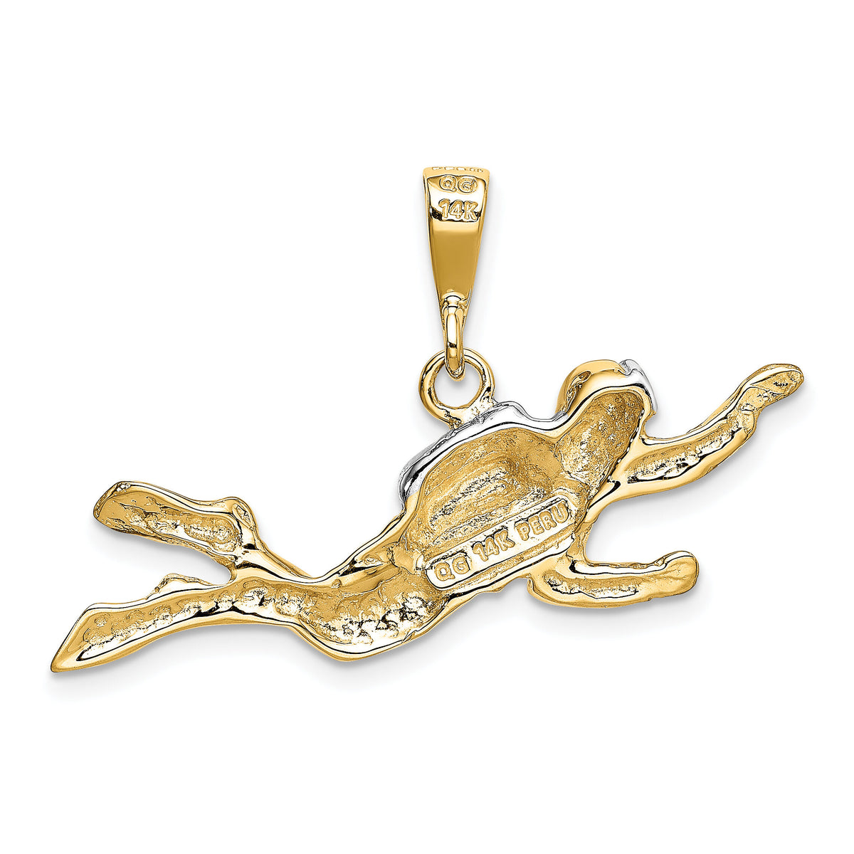 14K w/Rhodium Polished Open-Backed Scuba Diver Pendant-K1052