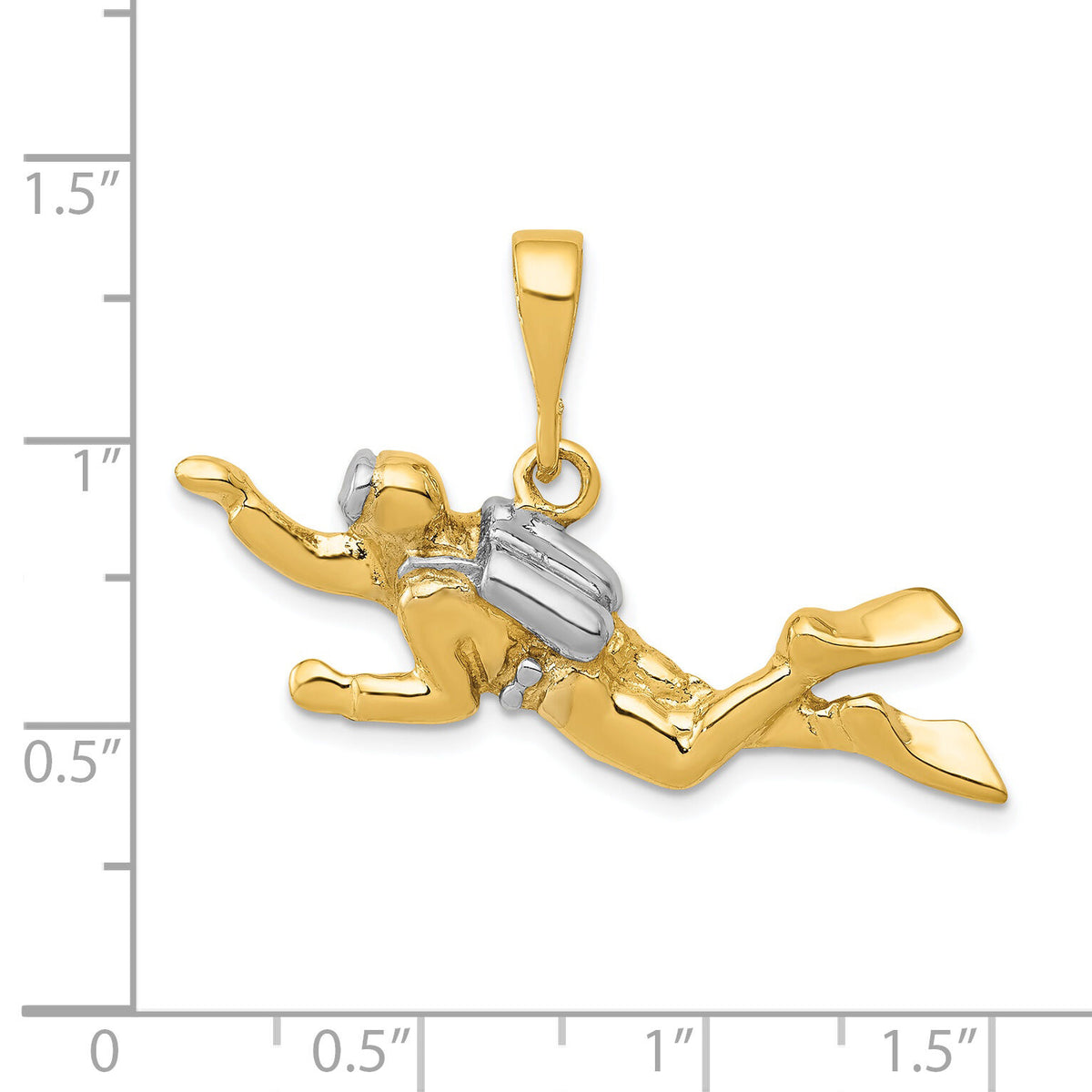 14K w/Rhodium Polished Open-Backed Scuba Diver Pendant-K1052