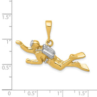 14K w/Rhodium Polished Open-Backed Scuba Diver Pendant-K1052