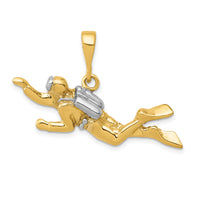 14K w/Rhodium Polished Open-Backed Scuba Diver Pendant-K1052
