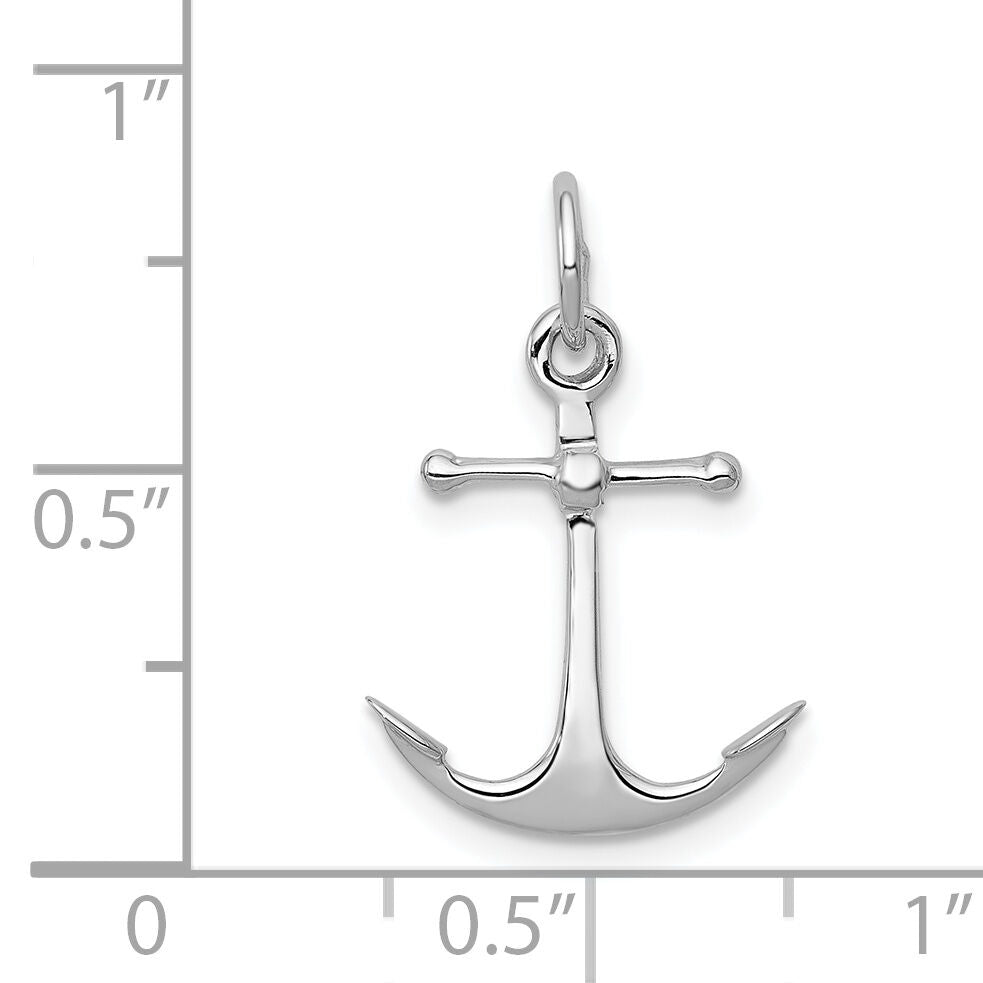 14K White Gold Solid Polished 3-D Anchor Charm-K1058