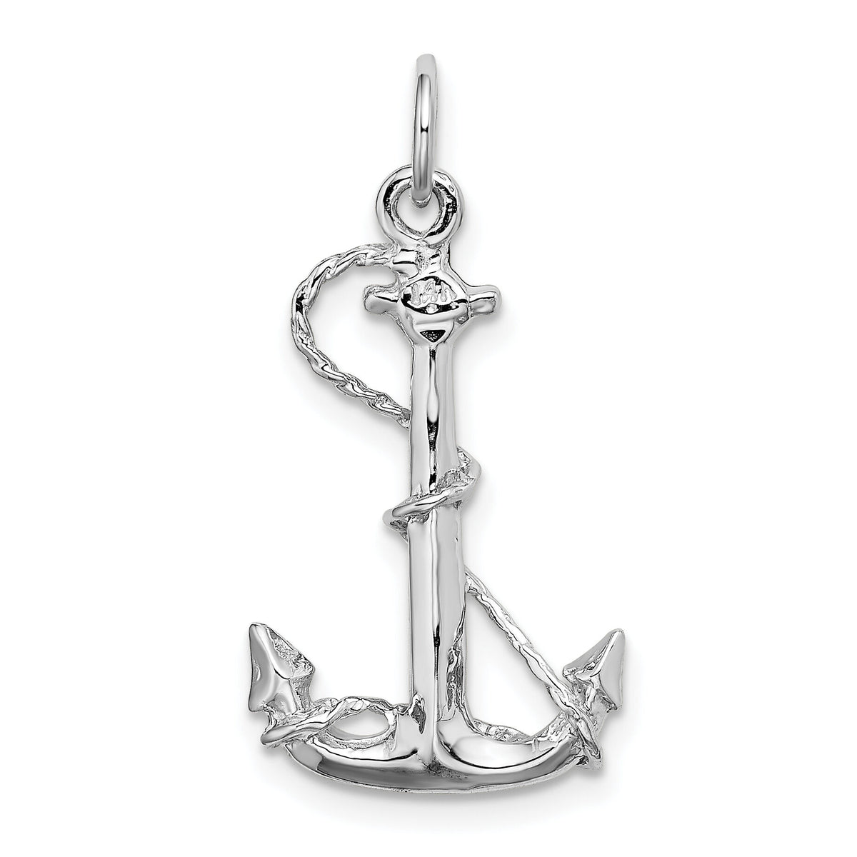 14K White Gold Solid Polished 3-D Anchor Charm-K1059