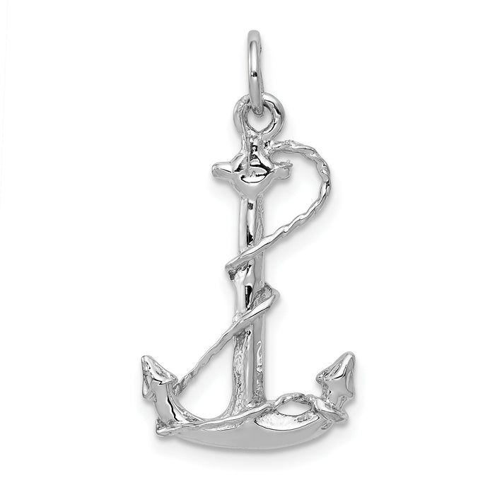 14K White Gold Solid Polished 3-D Anchor Charm-K1059