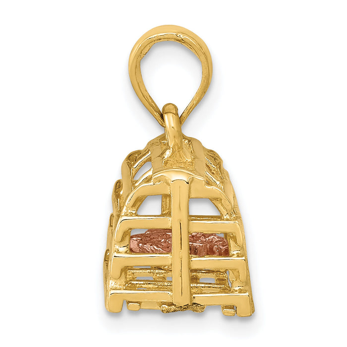 14K Two-Tone Polished 3-D Lobster Trap Pendant-K1069