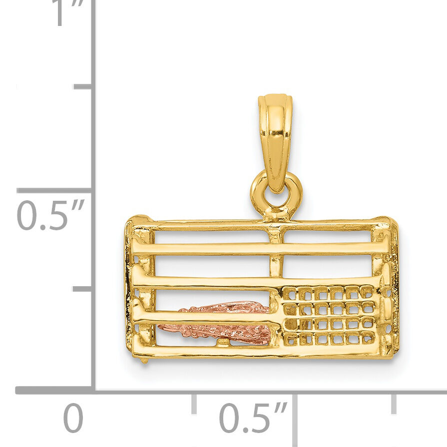 14K Two-Tone Polished 3-D Lobster Trap Pendant-K1069