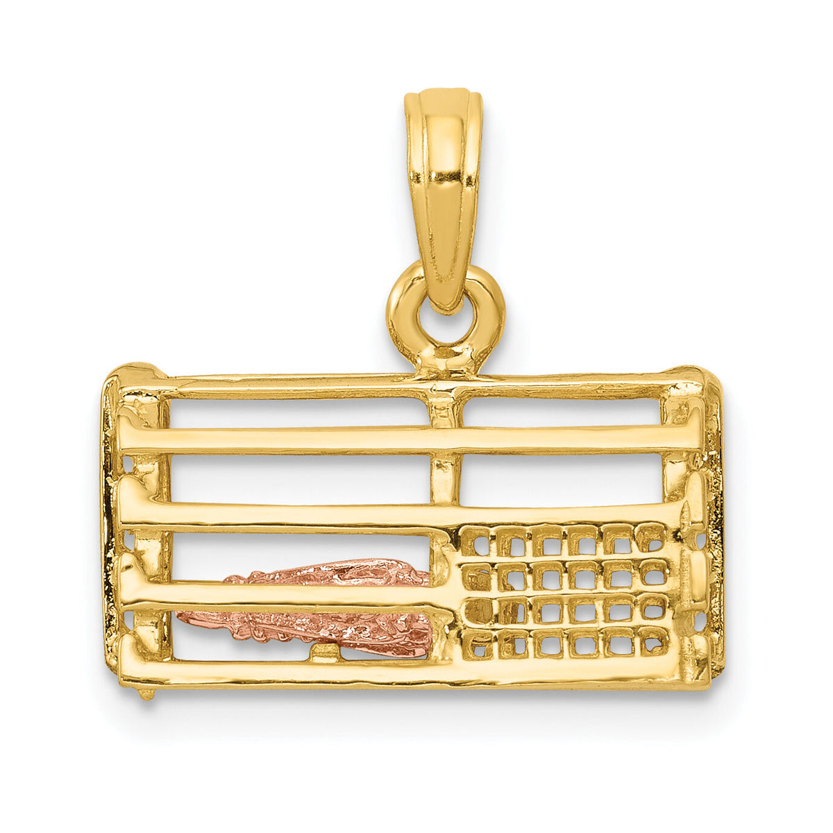 14K Two-Tone Polished 3-D Lobster Trap Pendant-K1069