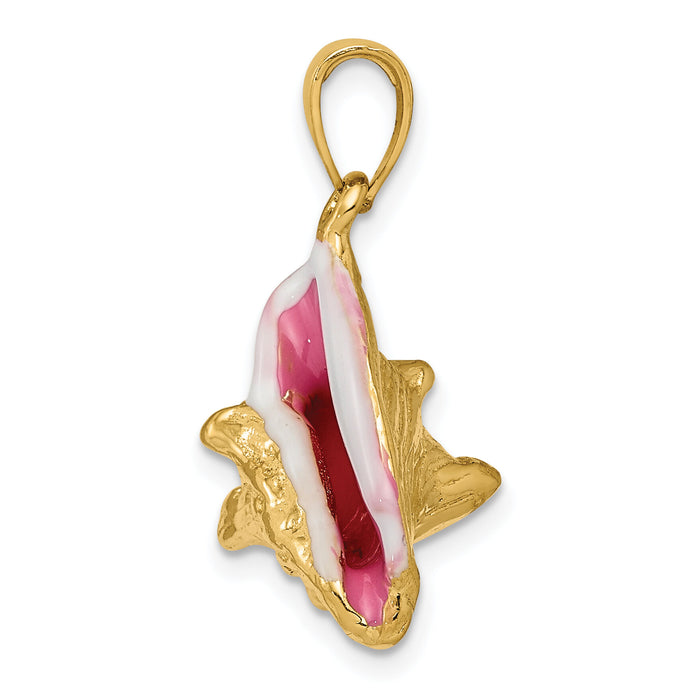 14K Polished 3-D Pink and White Enameled Conch Shell Pendant-K1073