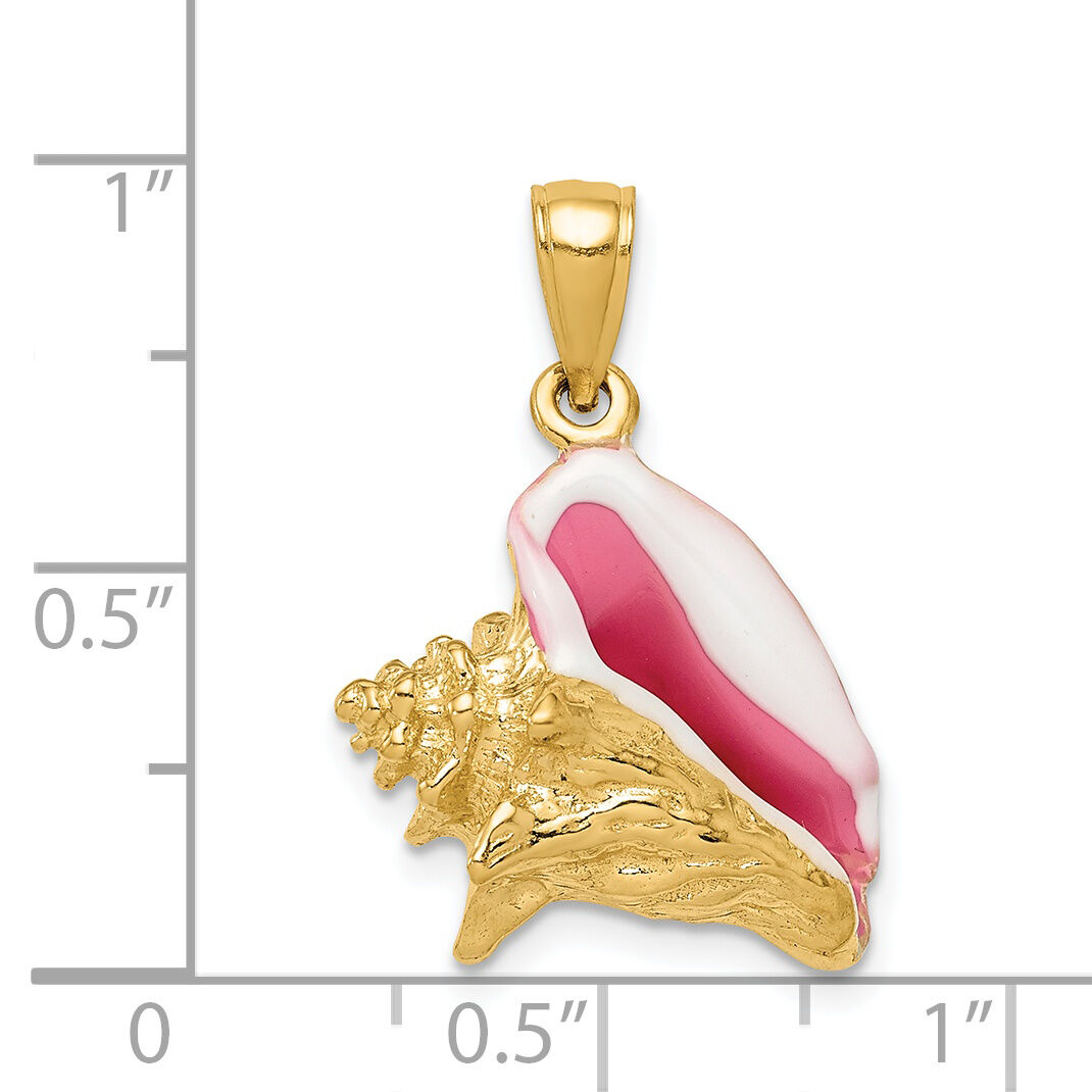 14K Polished 3-D Pink and White Enameled Conch Shell Pendant-K1073