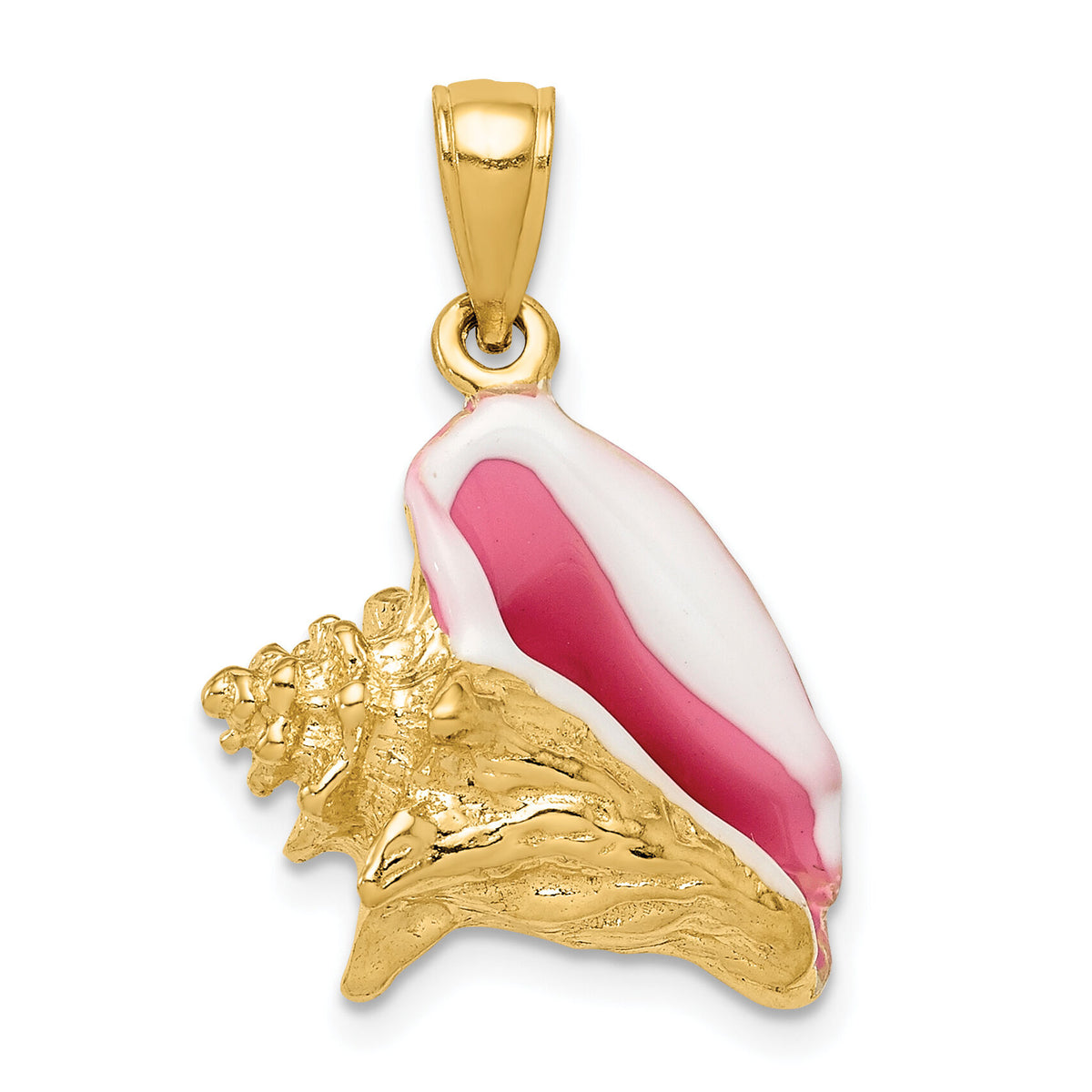 14K Polished 3-D Pink and White Enameled Conch Shell Pendant-K1073