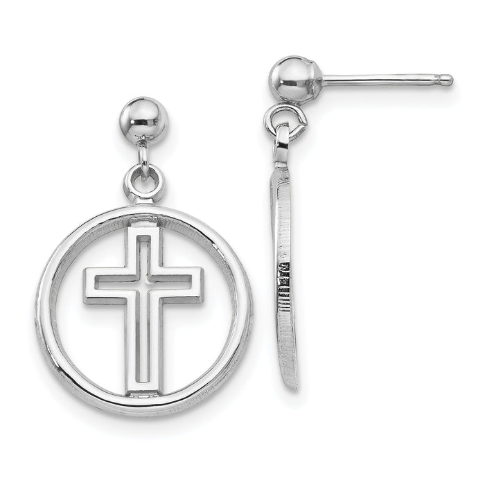 14k White Gold Polished Eternal Life Cross Dangle Post Earrings-K108