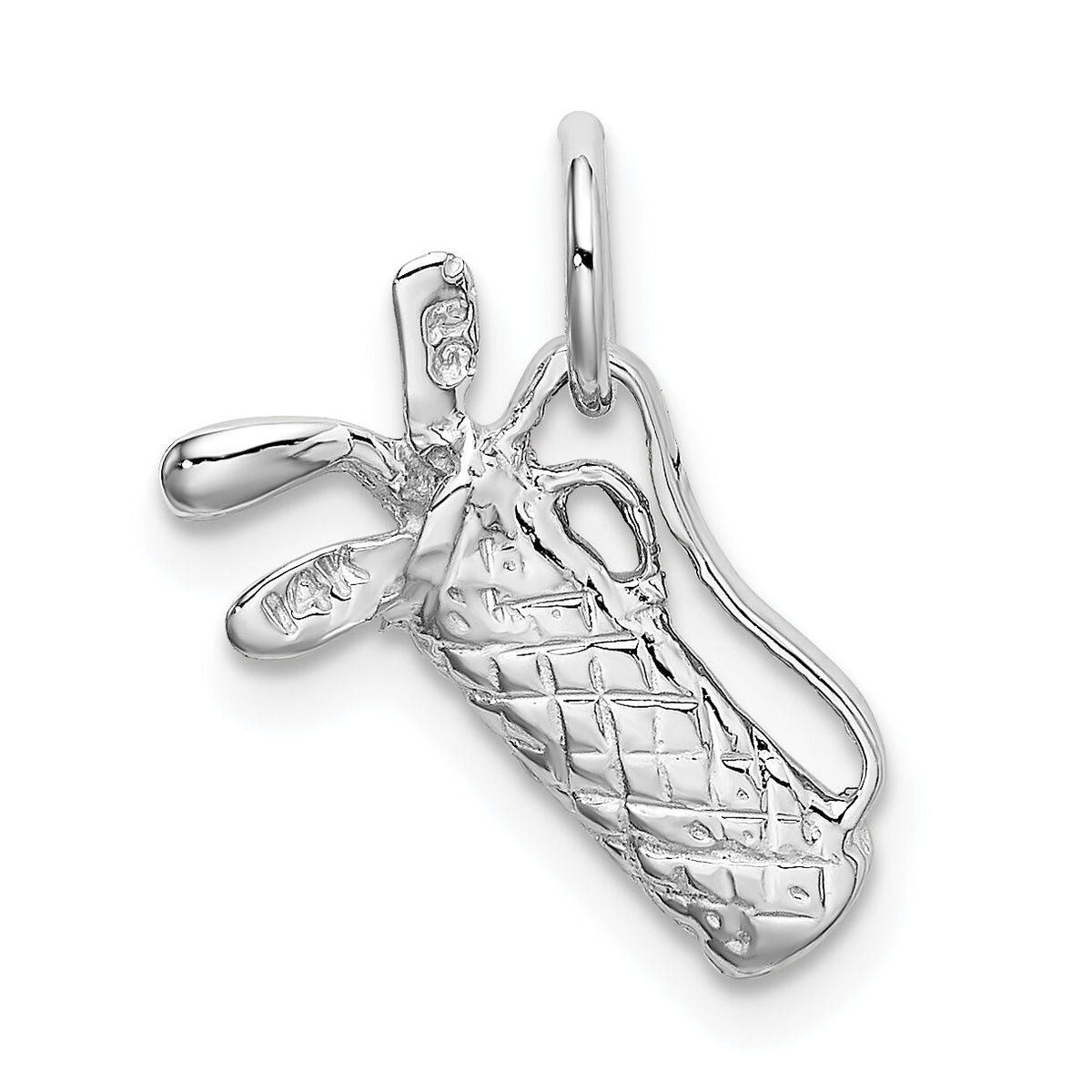 14k White Gold Solid Polished 3-D Golf Bag/Clubs Charm-K1107