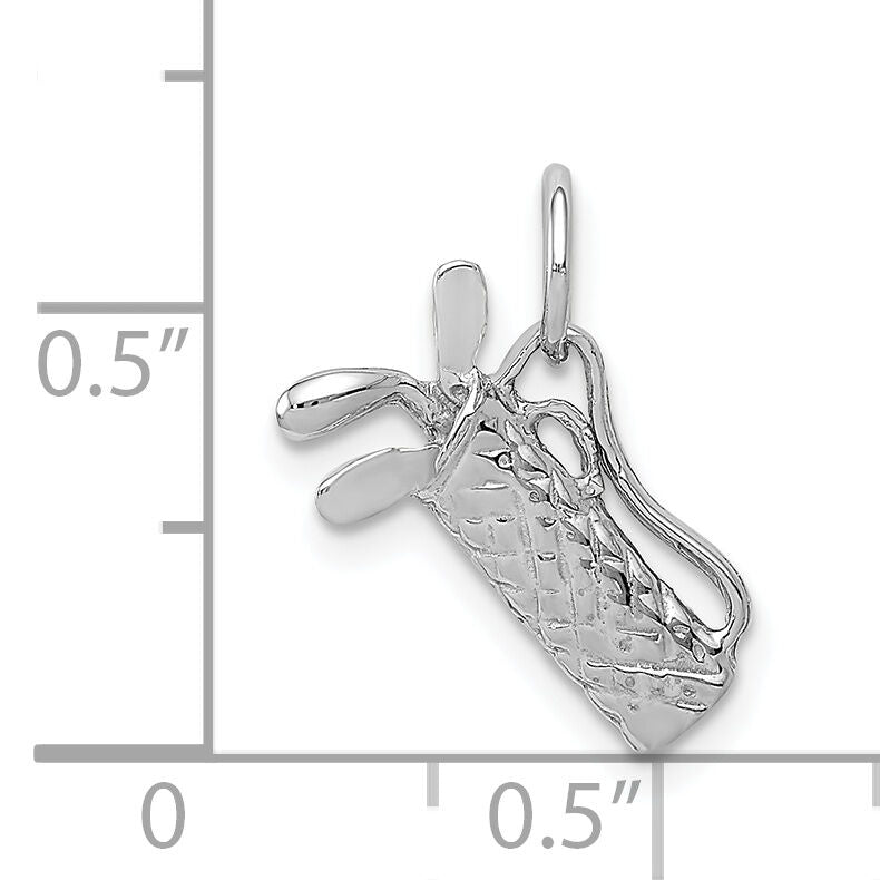 14k White Gold Solid Polished 3-D Golf Bag/Clubs Charm-K1107