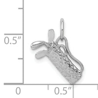 14k White Gold Solid Polished 3-D Golf Bag/Clubs Charm-K1107