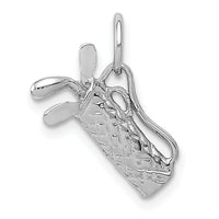 14k White Gold Solid Polished 3-D Golf Bag/Clubs Charm-K1107