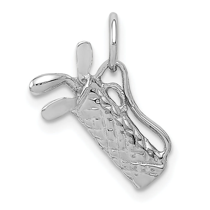 14k White Gold Solid Polished 3-D Golf Bag/Clubs Charm-K1107