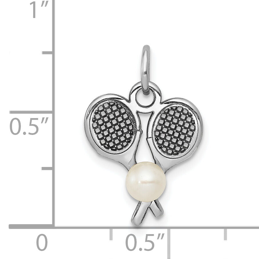 14K White Gold Tennis Racquets W/FWC  Pearl Charm-K1114