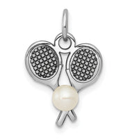 14K White Gold Tennis Racquets W/FWC  Pearl Charm-K1114