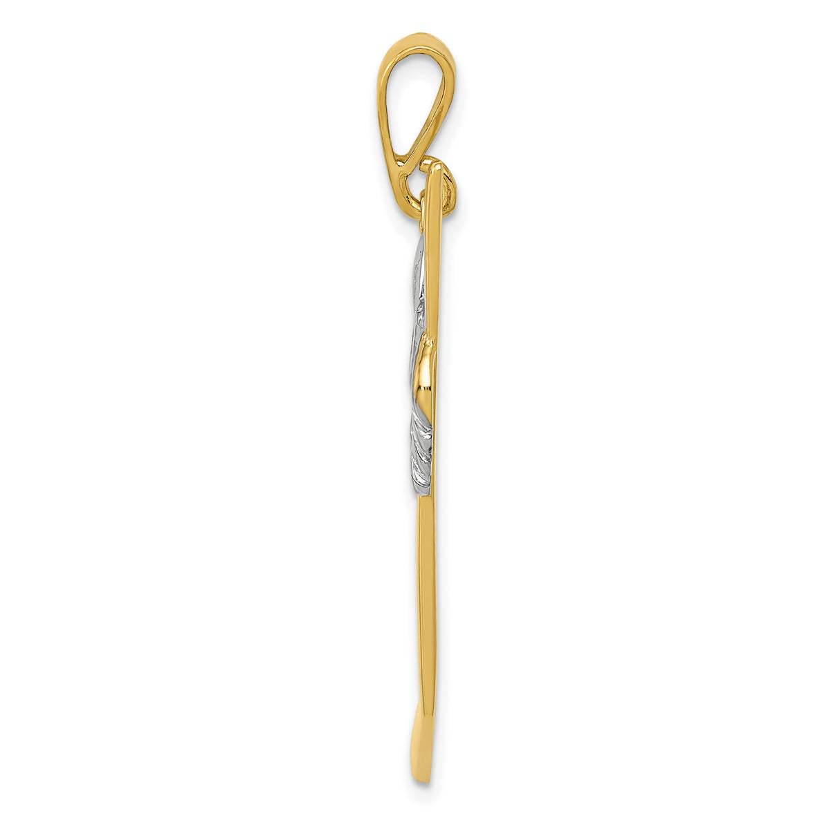 14K w/Rhodium Solid Polished Hockey Stick Pendant-K1126