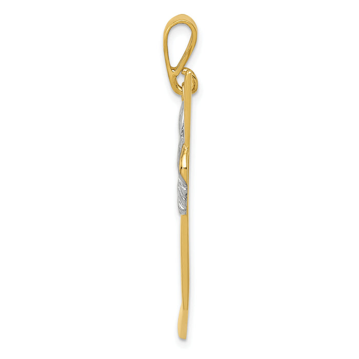 14K w/Rhodium Solid Polished Hockey Stick Pendant-K1126