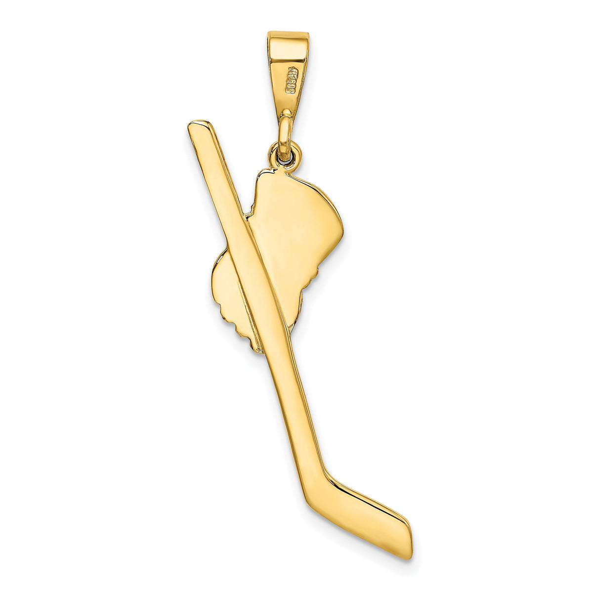 14K w/Rhodium Solid Polished Hockey Stick Pendant-K1126