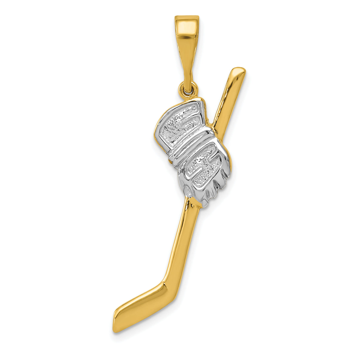 14K w/Rhodium Solid Polished Hockey Stick Pendant-K1126