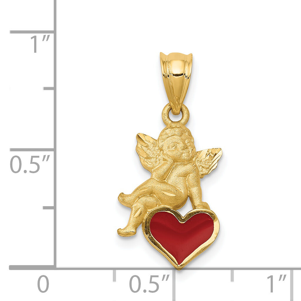 14k Enameled Angel on Heart Pendant-K1147