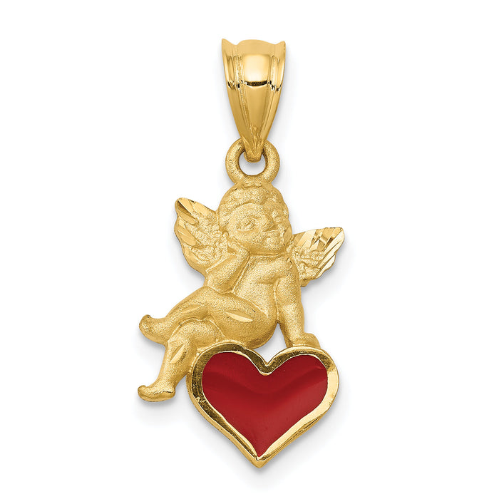 14k Enameled Angel on Heart Pendant-K1147