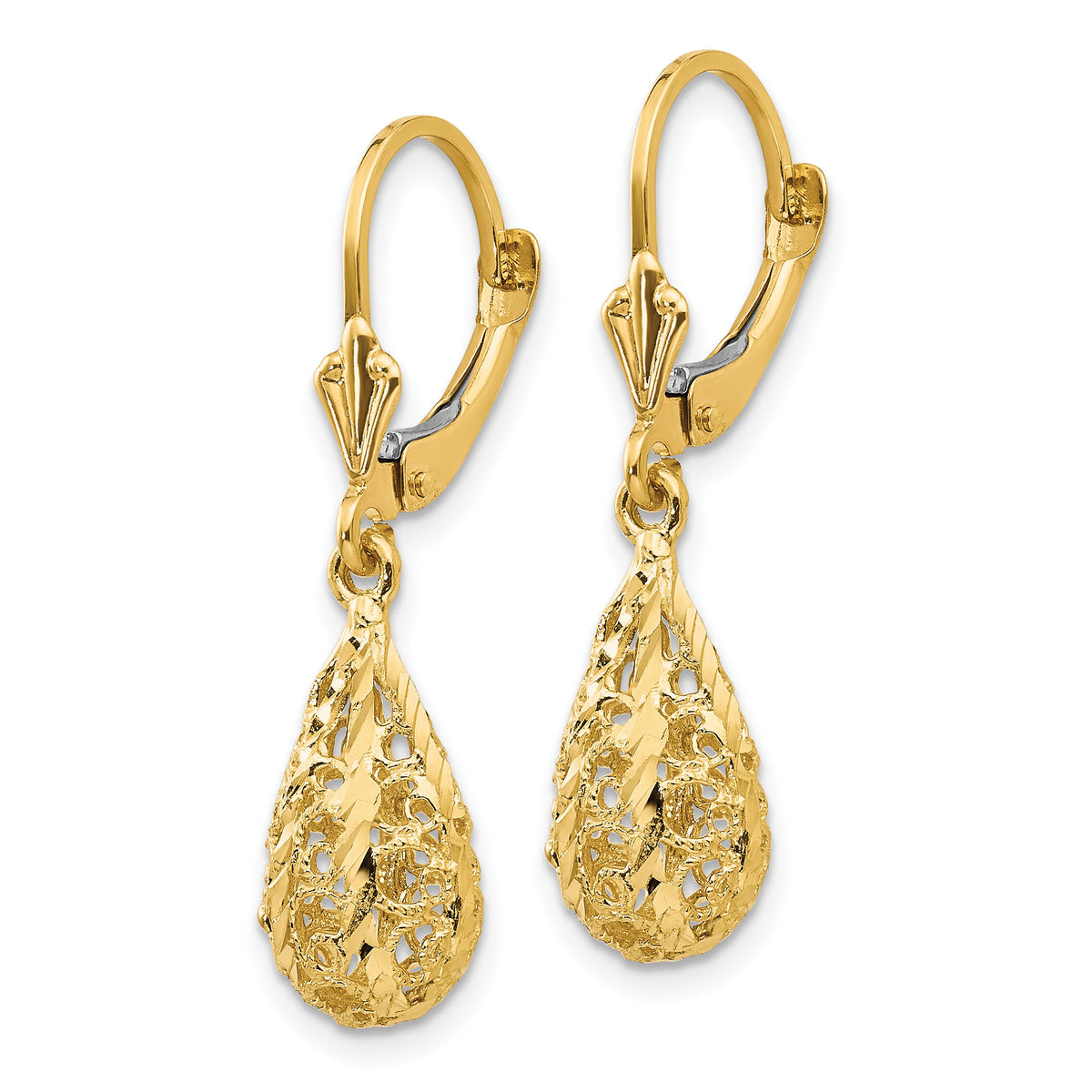 14k Polished Diamond-Cut Filigree Dangle Leverback Earrings-K116