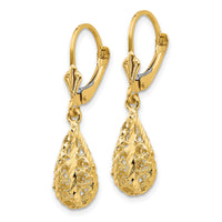 14k Polished Diamond-Cut Filigree Dangle Leverback Earrings-K116