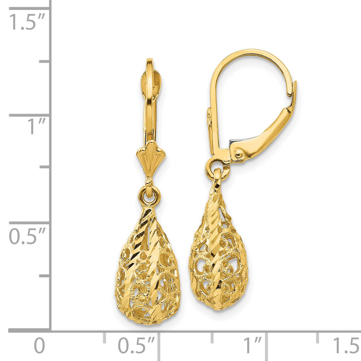 14k Polished Diamond-Cut Filigree Dangle Leverback Earrings-K116