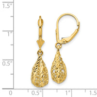 14k Polished Diamond-Cut Filigree Dangle Leverback Earrings-K116