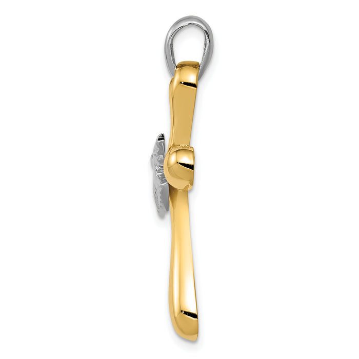 14k Two-tone Dove Cross Pendant-K1189