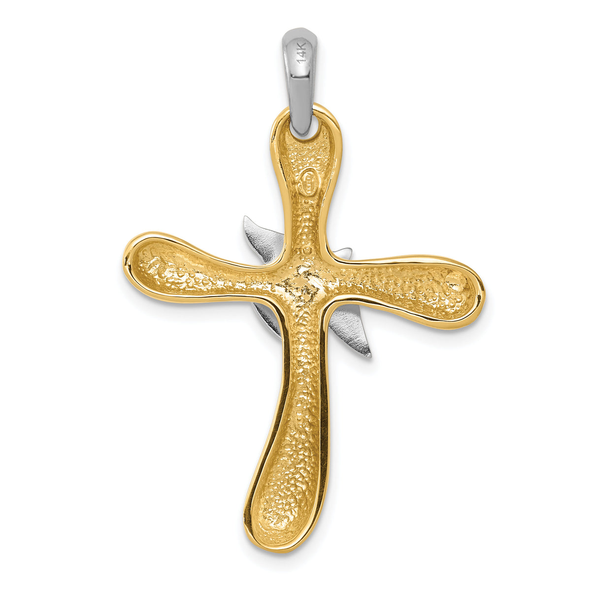 14k Two-tone Dove Cross Pendant-K1189