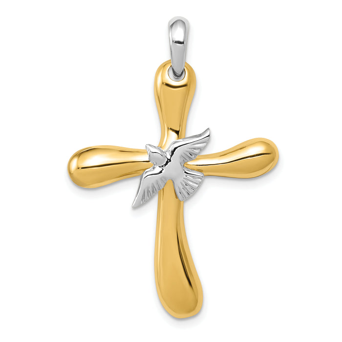 14k Two-tone Dove Cross Pendant-K1189
