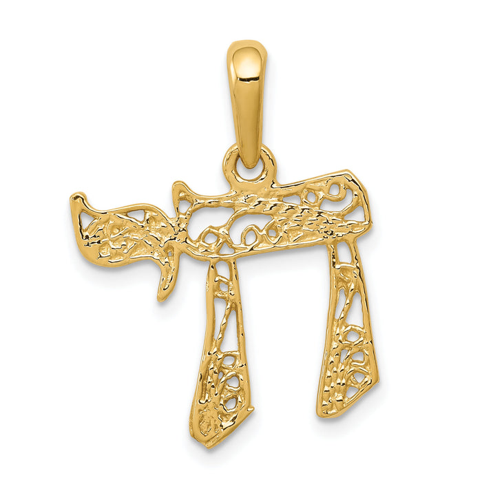 14k Filigree Chai Pendant-K1298