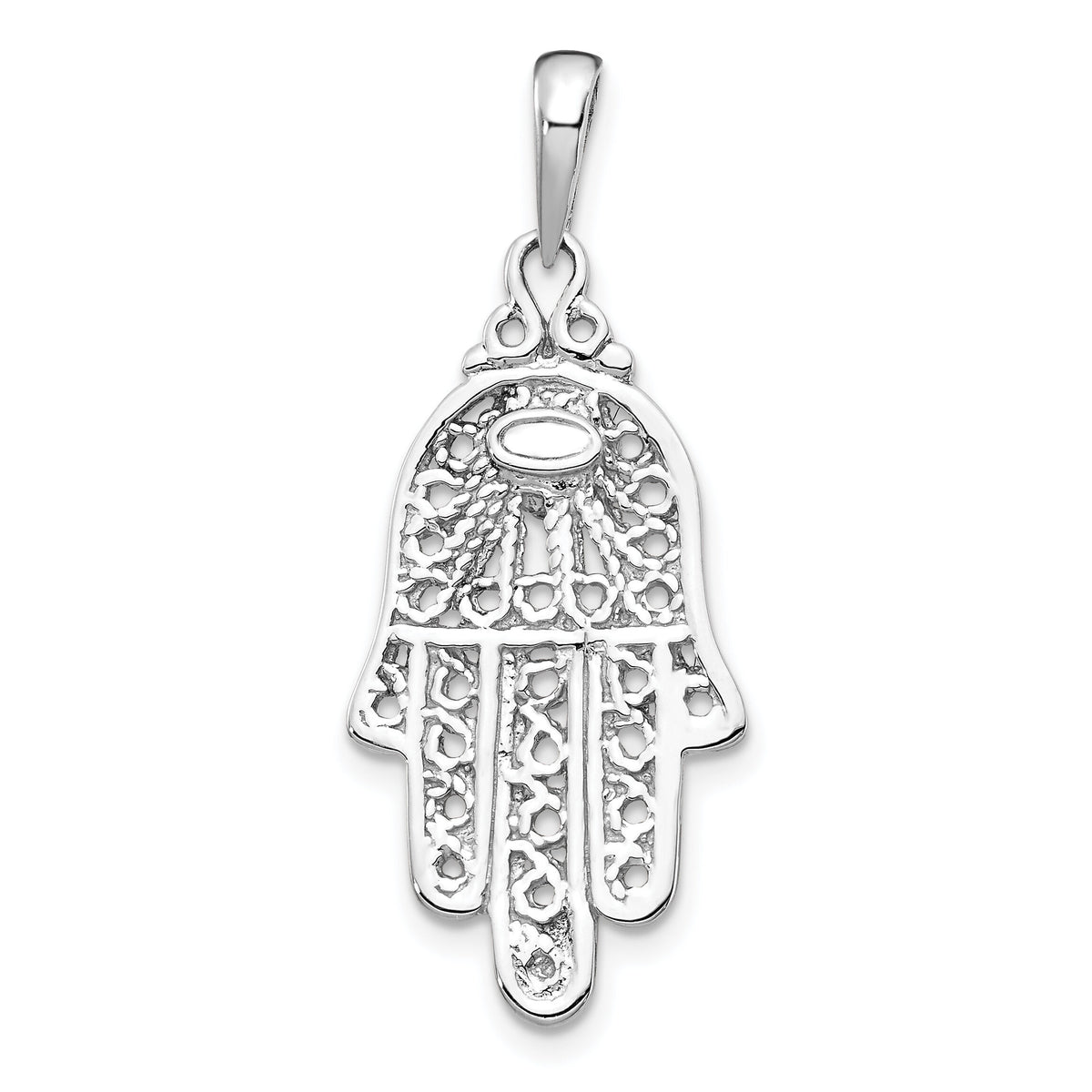 14k White Gold Turquoise Filigree Chamseh Pendant-K1300