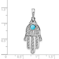 14k White Gold Turquoise Filigree Chamseh Pendant-K1300
