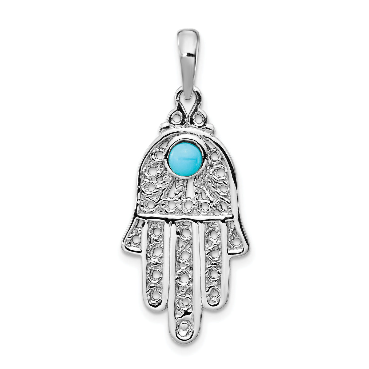 14k White Gold Turquoise Filigree Chamseh Pendant-K1300