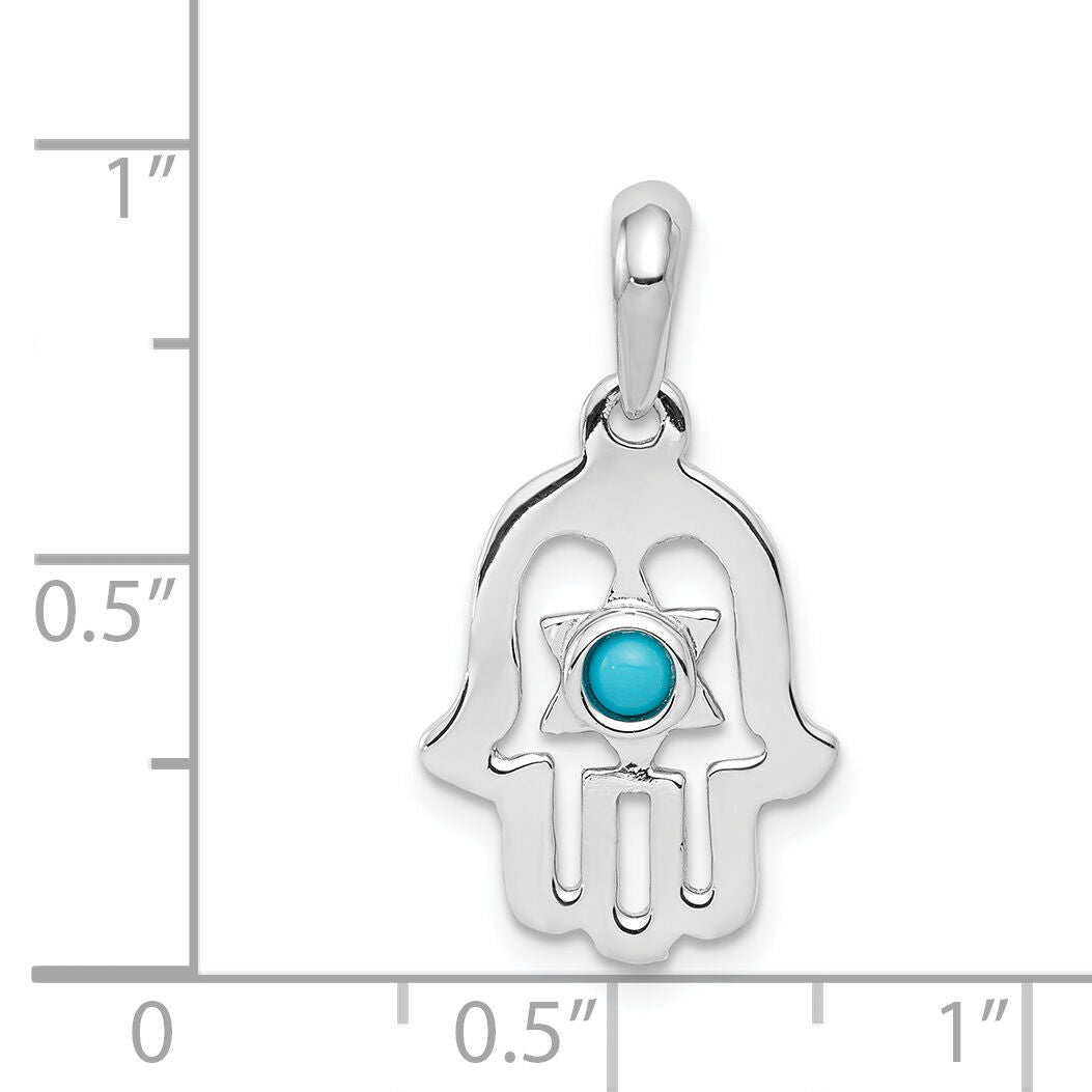 14k White Gold Turquoise Chamseh Pendant-K1307