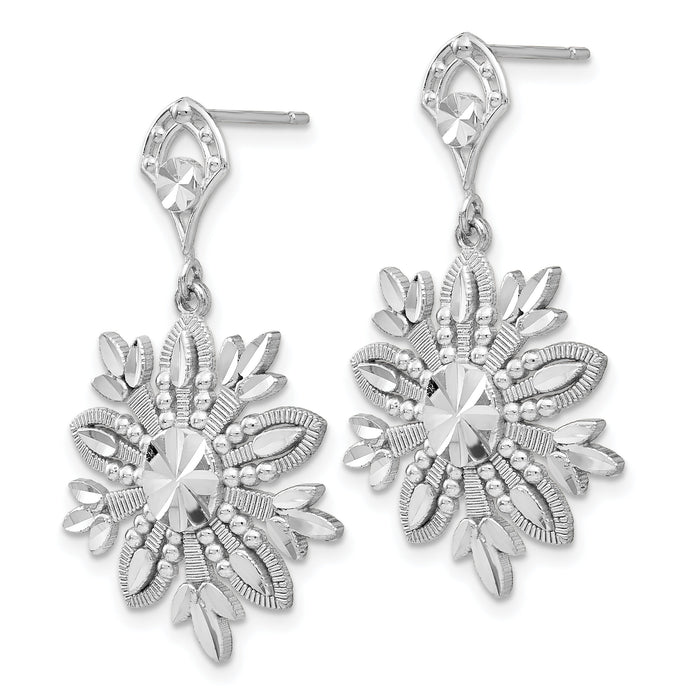 14k White Gold Fancy Snowflake Dangle Earrings-K1382