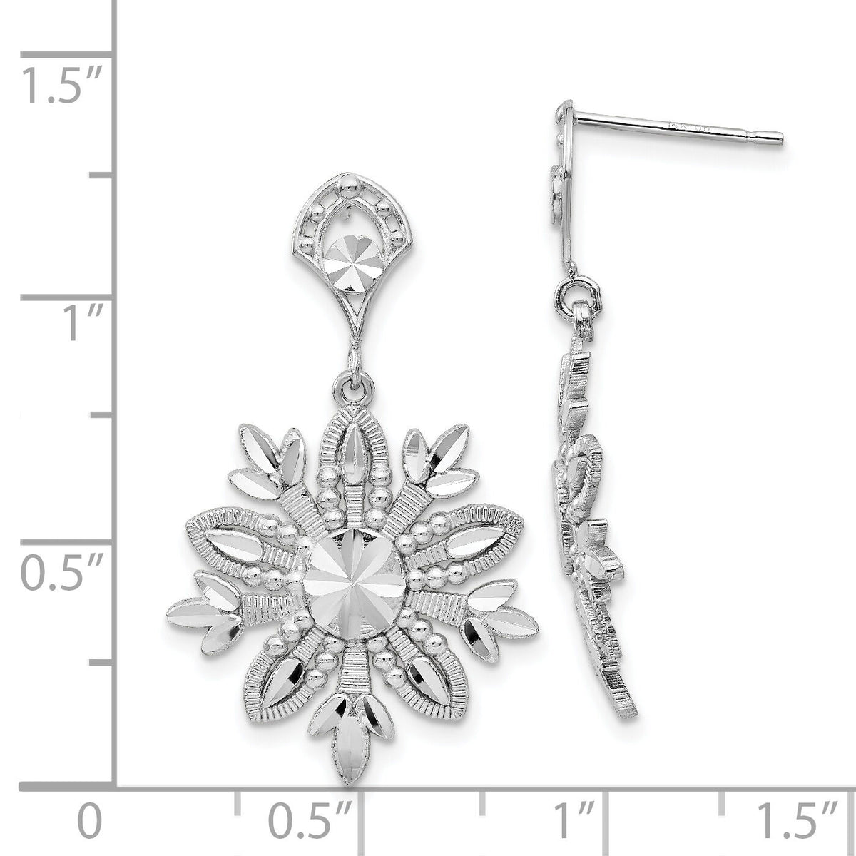 14k White Gold Fancy Snowflake Dangle Earrings-K1382