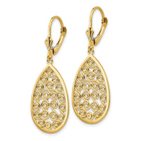 14k Teardrop Filigree Dangle Leverback Earrings-K1394