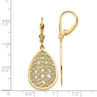 14k Teardrop Filigree Dangle Leverback Earrings-K1394