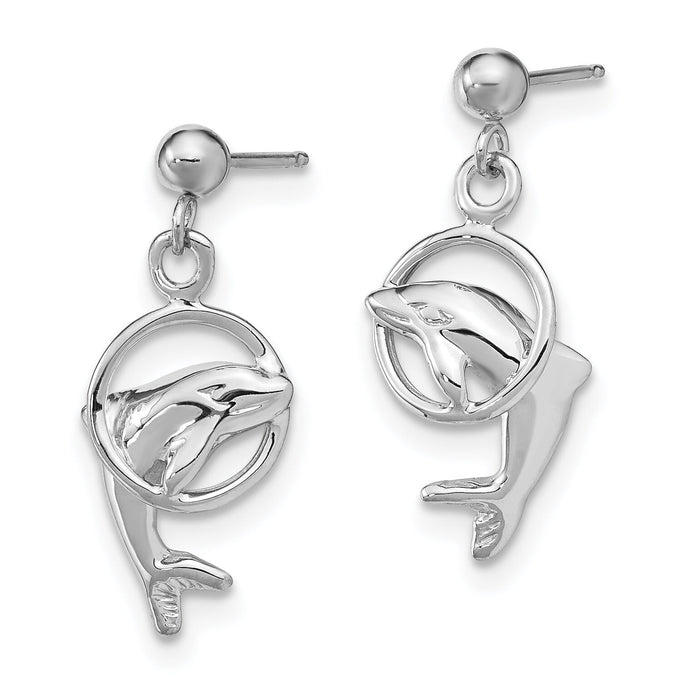 14k White Gold Dolphin Dangle Earrings-K1401