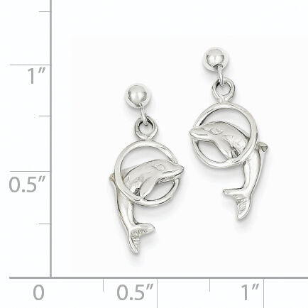 14k White Gold Dolphin Dangle Earrings-K1401