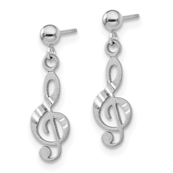14k White Gold Treble Clef Dangle Earrings-K1408