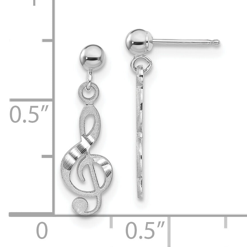 14k White Gold Treble Clef Dangle Earrings-K1408