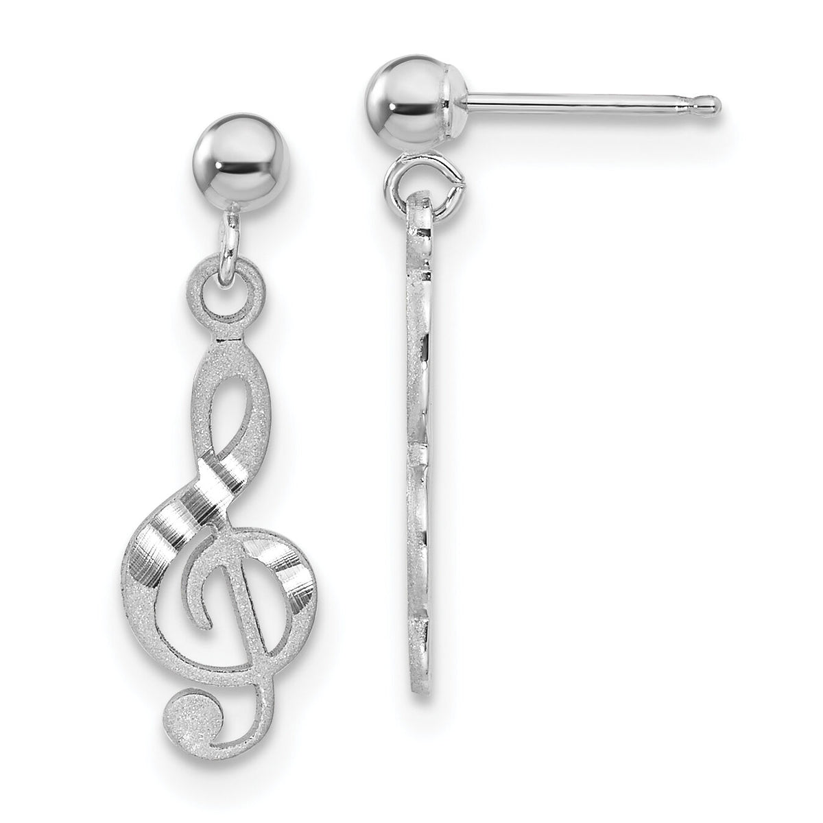 14k White Gold Treble Clef Dangle Earrings-K1408