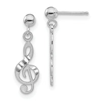 14k White Gold Treble Clef Dangle Earrings-K1408